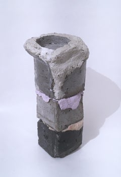 Votive Kerzenhalter aus rosa, grauem, schwarzem Beton mit geschichtetem Würfelschliff