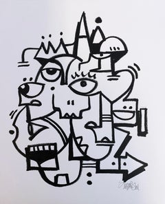 Third Eye by street artist Duel RIS, abstract black & white drawing on paper