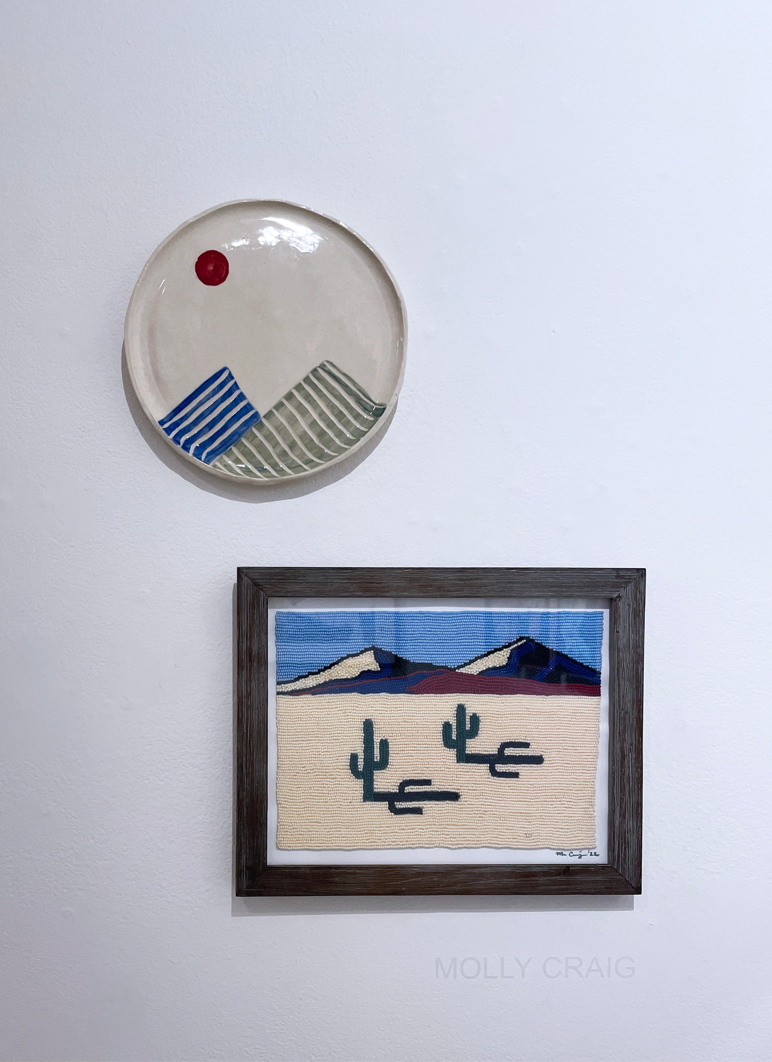 Desert Sands, 2022, beadwork on paper, bead art, landscape, cactus, cacti, sky For Sale 2