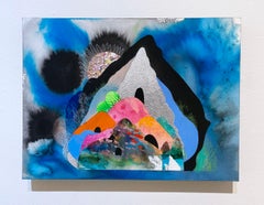 Shire (2022), paesaggio onirico astratto surreale, blu, argento, rosa, nero