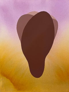 Bud (2022), dégradé de couleur or et violet, pétales de fleurs, aquarelle, mat