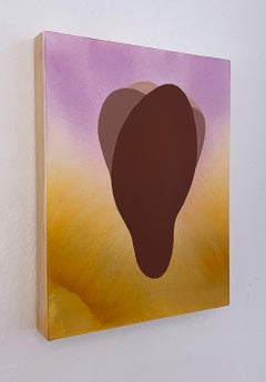 Bourgeon (2022), dégradé de couleurs or et violet, pétales de fleurs, aquarelle, mat