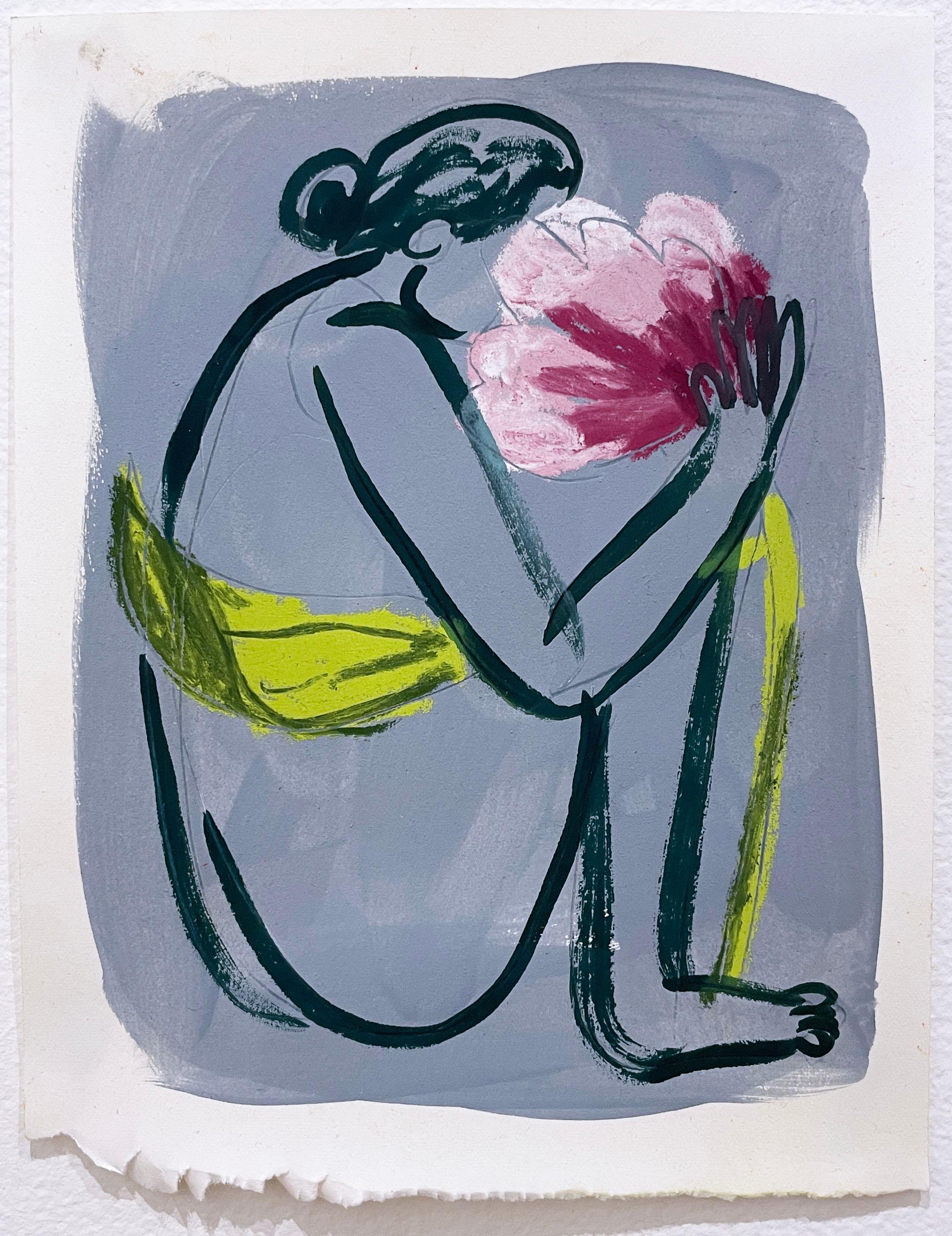 Sing It Back (2022), figurative, woman, flower, figure drawing, contour line - Art by Rebecca Johnson