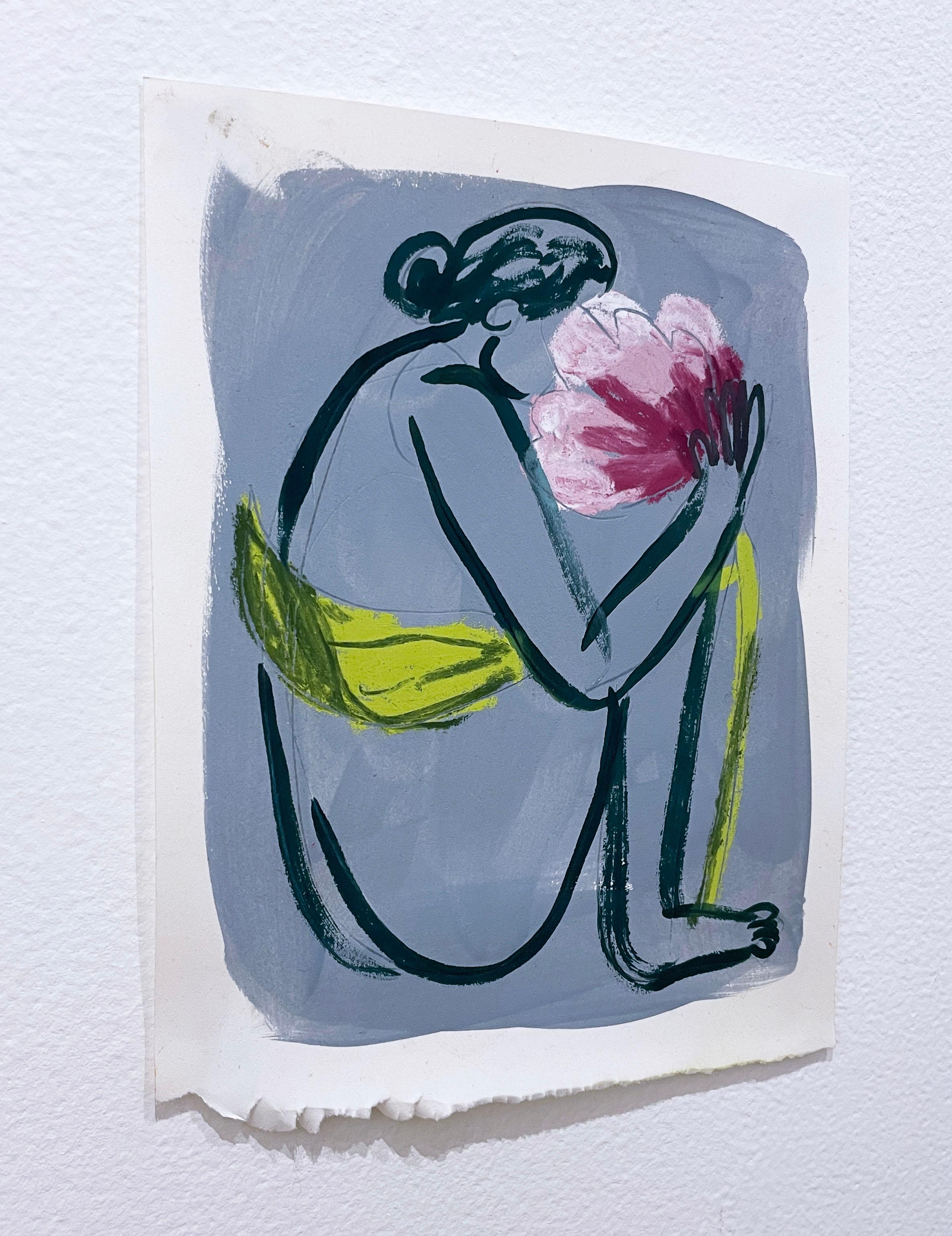 Sing It Back (2022), figurativo, donna, fiore, disegno di figura, linea di contorno - Nude Viola di Rebecca Johnson