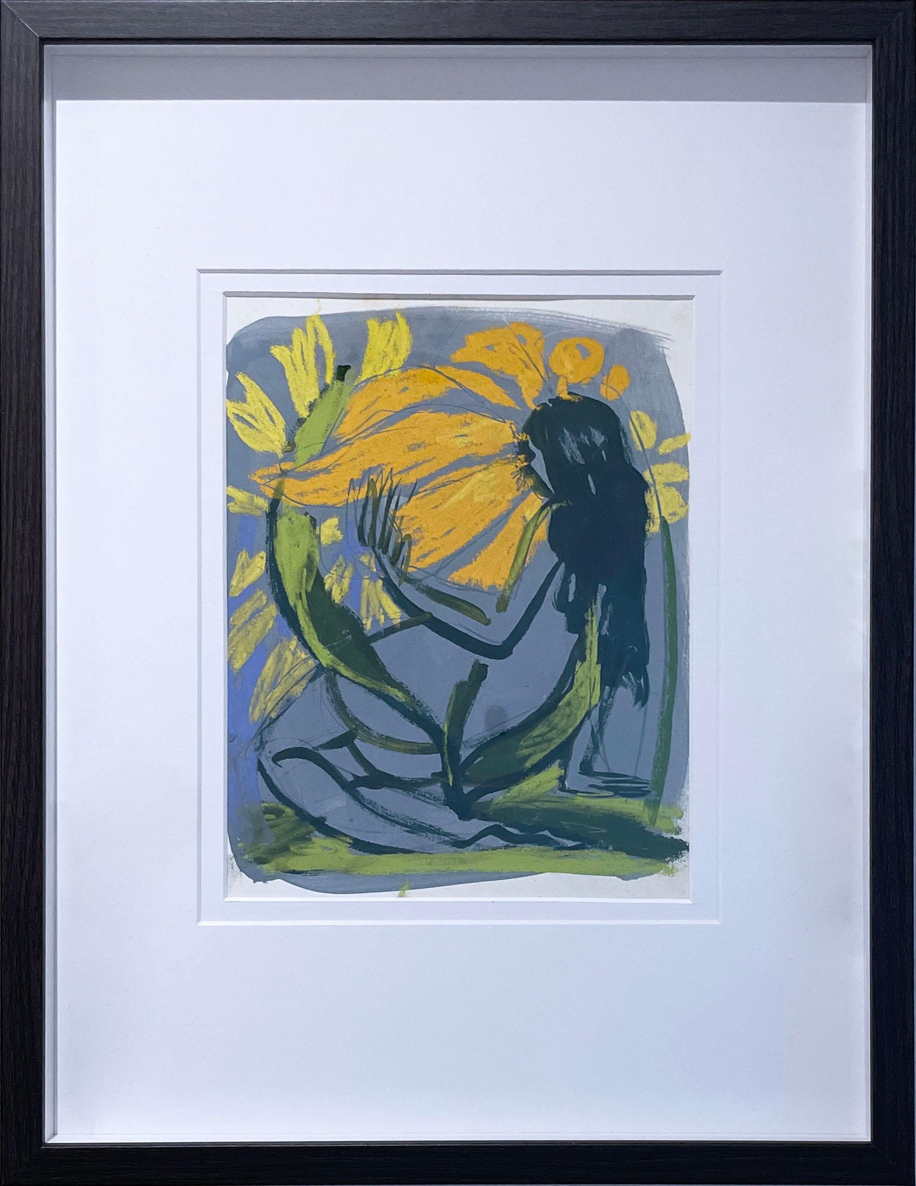 Sun Dose (2022), figurative, woman, nude, flower, figure drawing, contour line - Gray Figurative Art by Rebecca Johnson