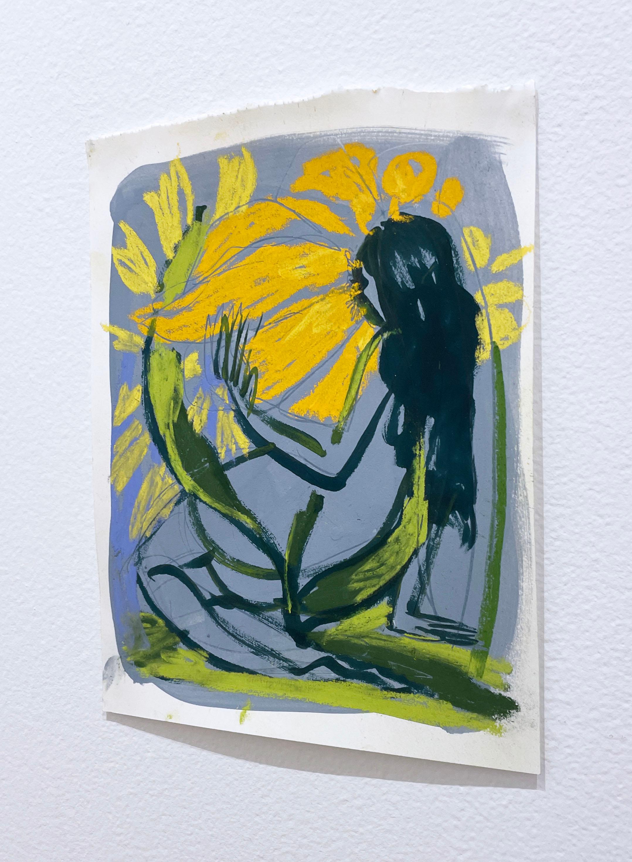 Sun Dose (2022), figurativ, Frau, nackt, Blume, Figurenzeichnung, Konturlinie im Angebot 1