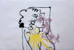 Drinking Orchids (2022), figuratif, femme, nu, dessin de personnage, papier de riz