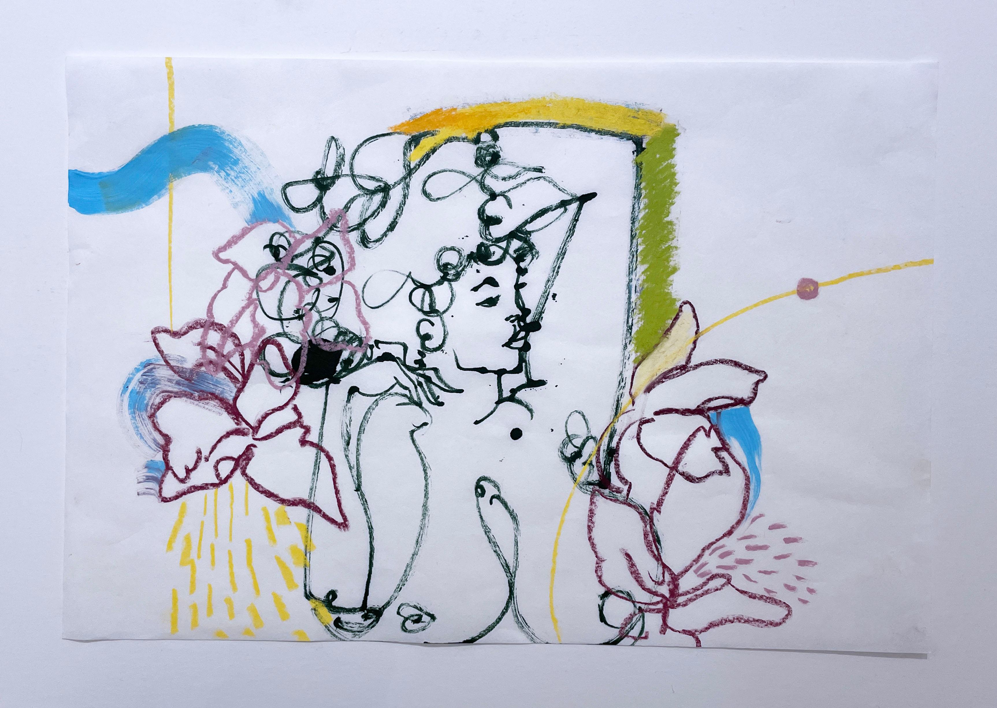 Spring Awakening (2022), figurative, woman, nude, figure drawing, pastel sketch - Art by Rebecca Johnson