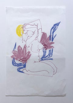 Wax Poetic (2022), figurative, woman, afro, nude, figure drawing, sketch, sun