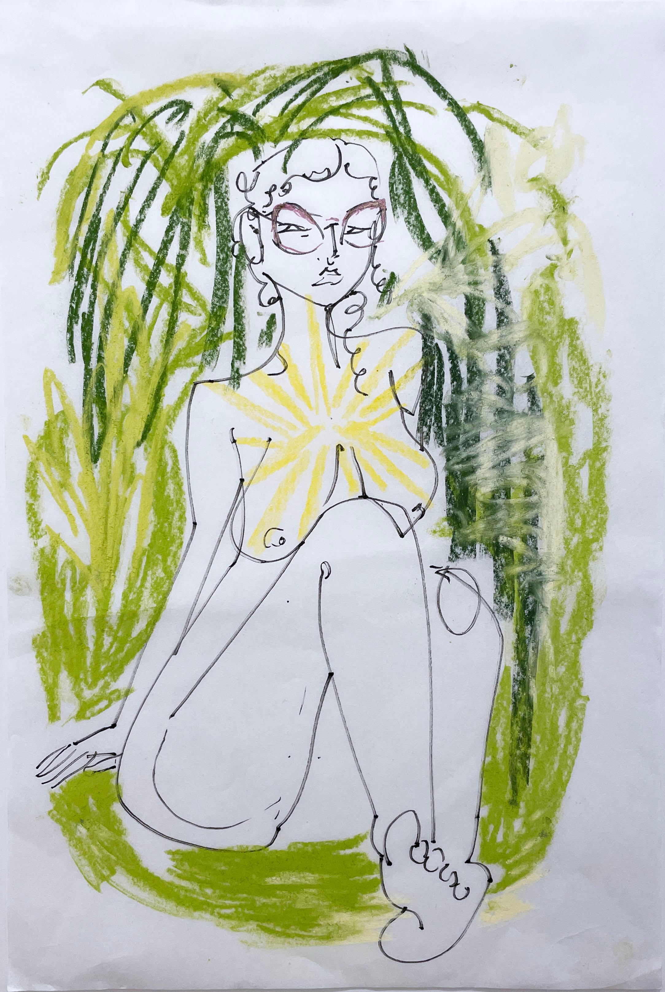 In My Garden (2022), figurative nude woman, glasses, figure drawing, sketch