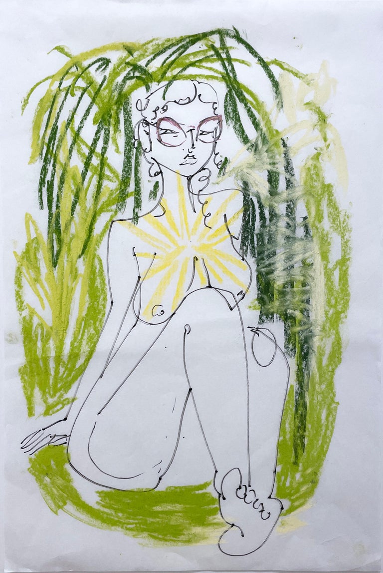 Rebecca Johnson Figurative Art - In My Garden (2022), figurative nude woman, glasses, figure drawing, sketch