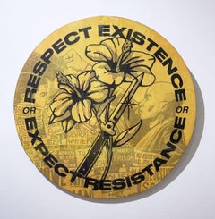 Respect (2022) by Marisa V.R., graphic feminist pop art, switchblade, flowers