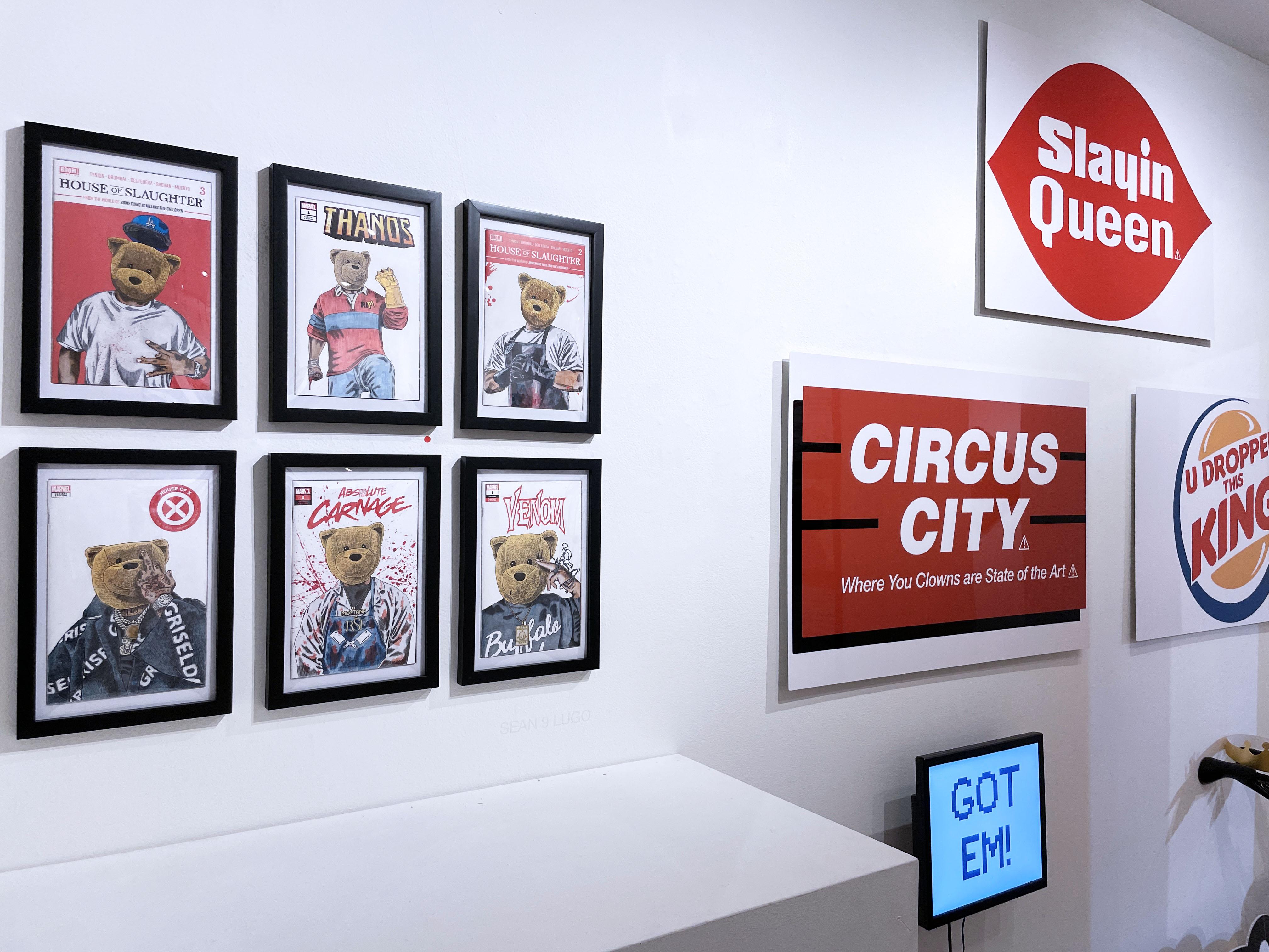 Circus City (2022) by Kid Hazo, sign art, graphic street art, red & white text 7