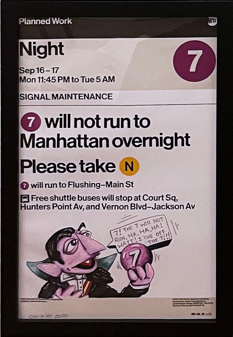 Four Years (The Count) (2020) by street artist City Kitty, graffiti MTA poster