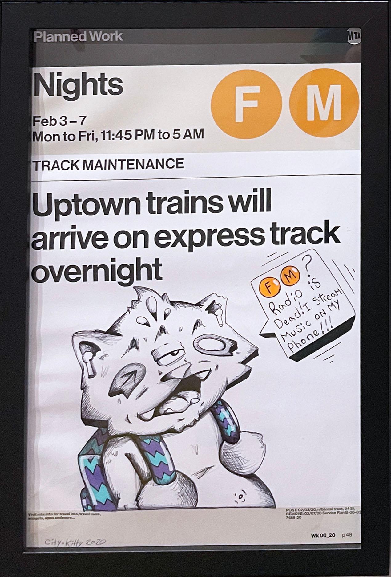 Four Years (Radio) (2020) by street artist City Kitty, graffiti MTA poster