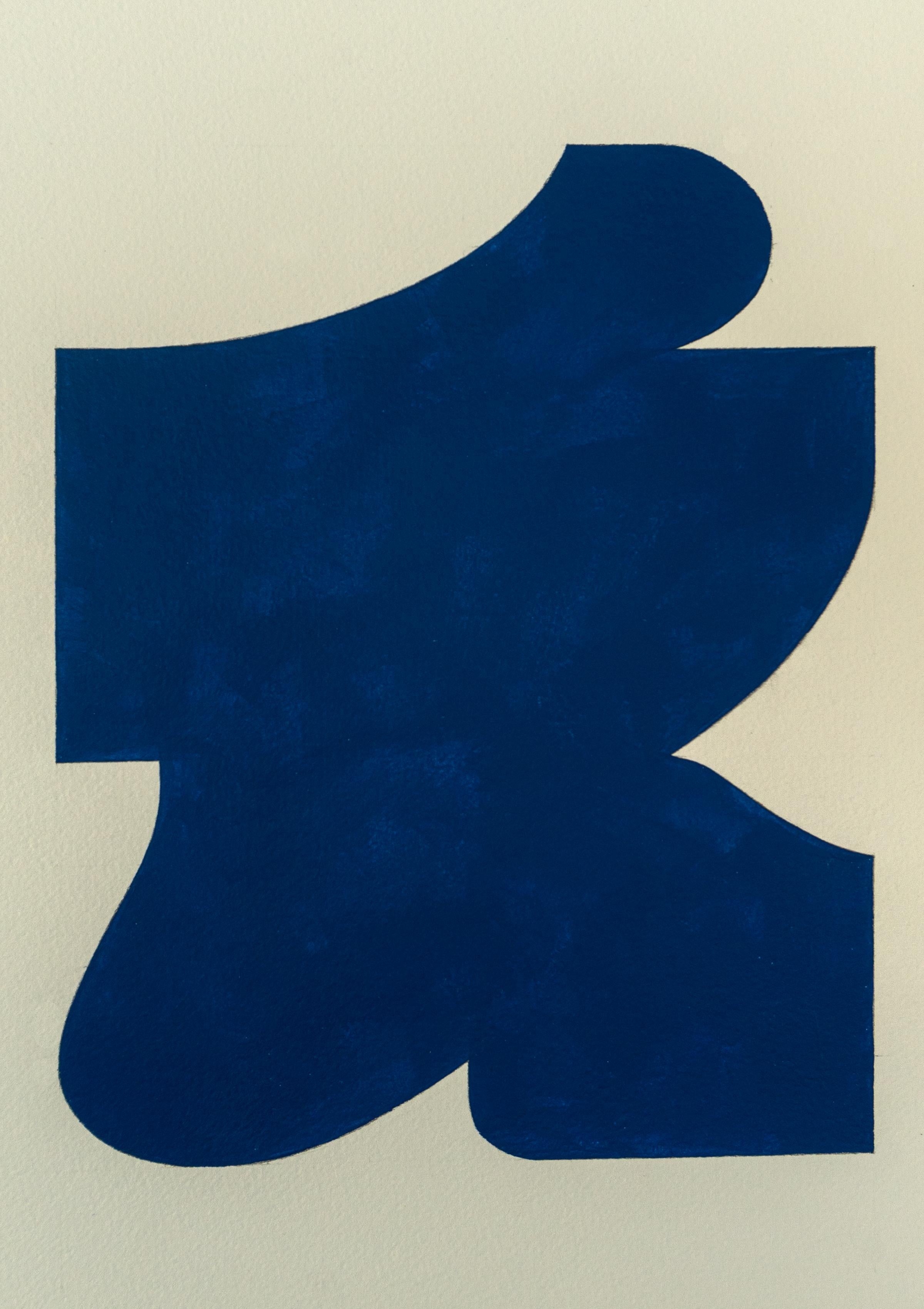 Shape 43 (2019) - Abstract shape, work on paper, minimalist, navy blue - Painting by Ryan Park