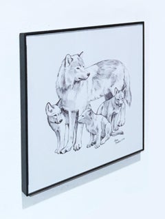 Esbozo de estrella matutina (2020) Tinta sobre papel, dibujo de fauna invernal, lobo y cachorros