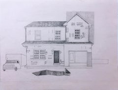 Study For Tyvek (2019) Graphite on paper drawing, architecture, truck, house