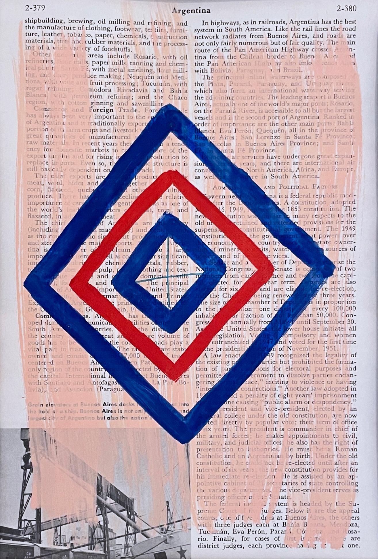 Ohne Titel (blaue und rote Diamanten) (Geometrische Abstraktion), Mixed Media Art, von Cheryl R. Riley