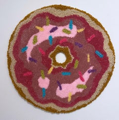 Bake Sale: Donut (2023), tufted wall art, textile, fiber, yarn, pink, soft