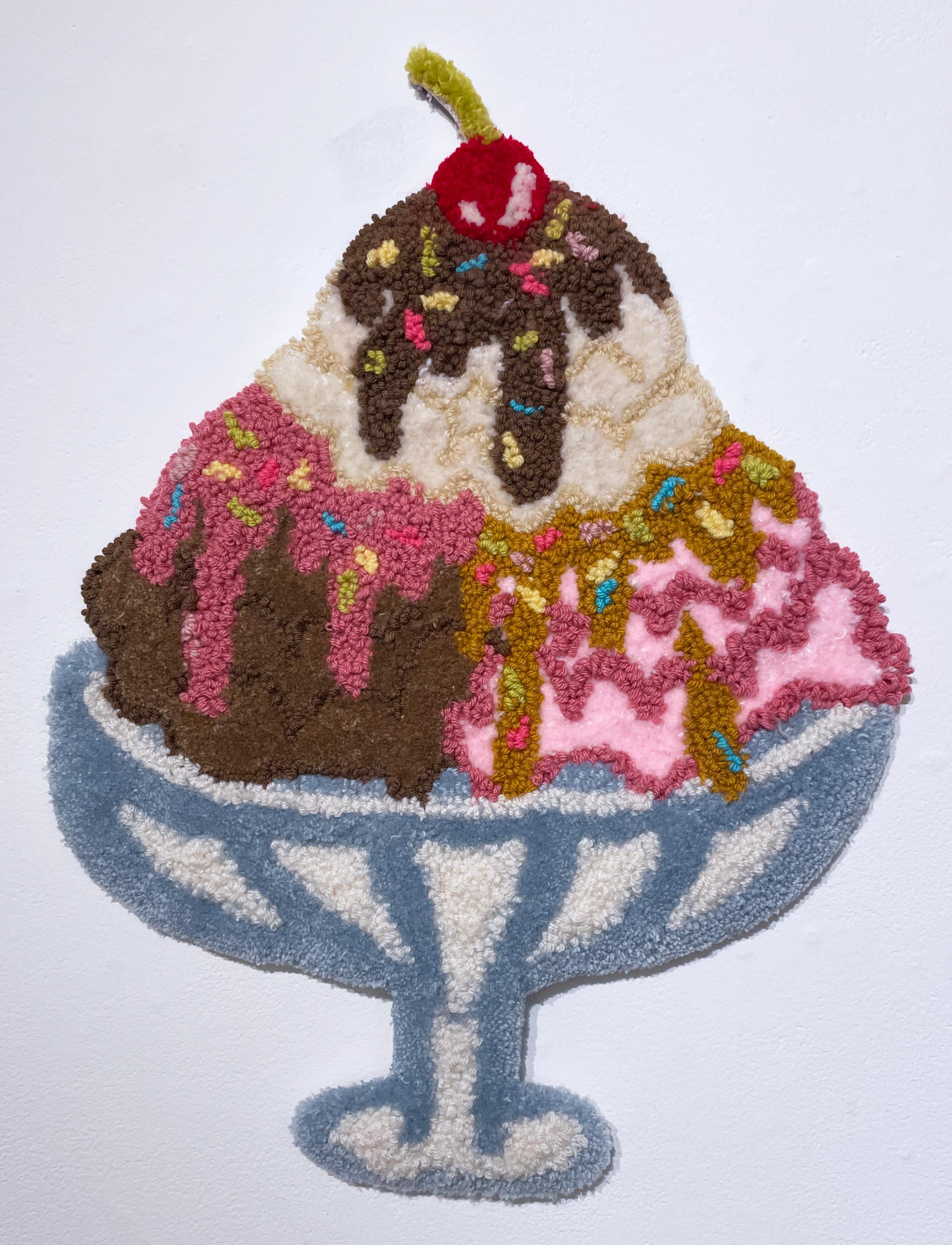 Publicité : Crème glacée (20232), art mural touffeté, textile, fibre, fil, rose