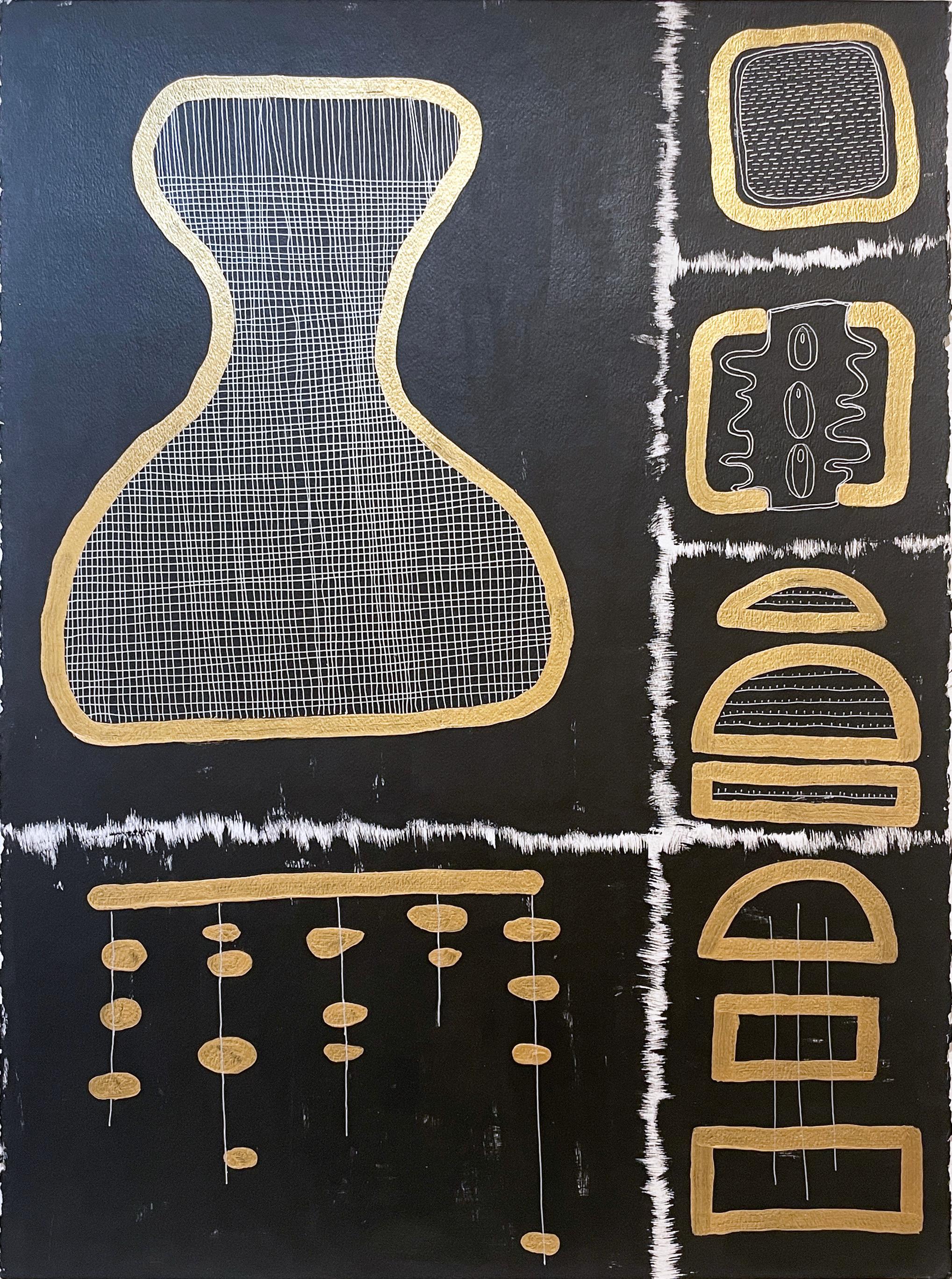 Black & Gold Glyphs II by Cheryl R. Riley
Metallic abstract geometric symbols
Gouache and metallic ink on 140# cold press watercolor paper

Feminist Art and Contemporary Feminist / Geometric Abstraction / Gestural Abstraction / Abstract Art /