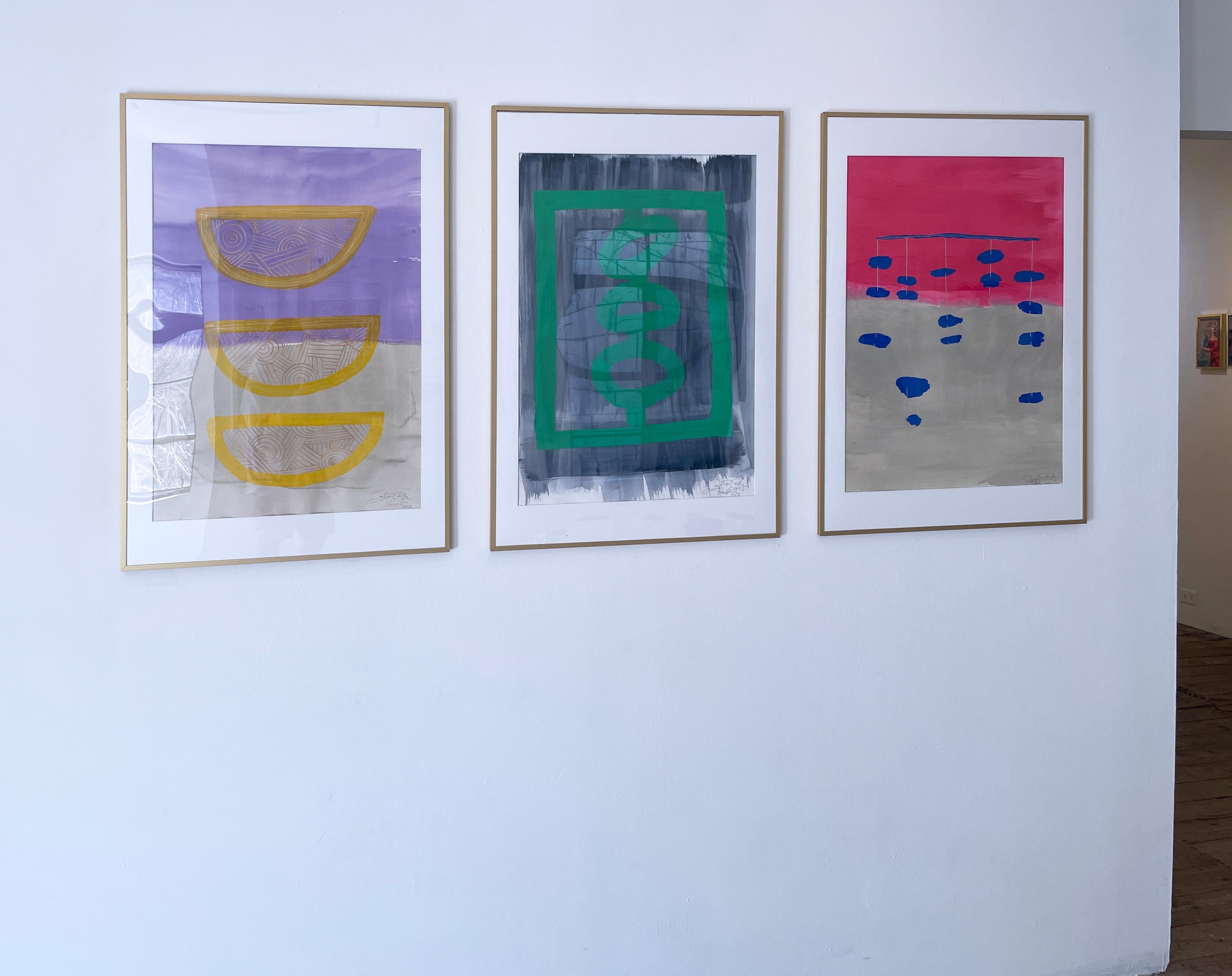 Visión I de Cheryl R. Riley, símbolos geométricos abstractos morados, grises y dorados en venta 4