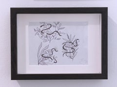 Encre noire Nus à l'encre II, dessin à l'encre sur papier, noir et blanc, plantes de serpent femme