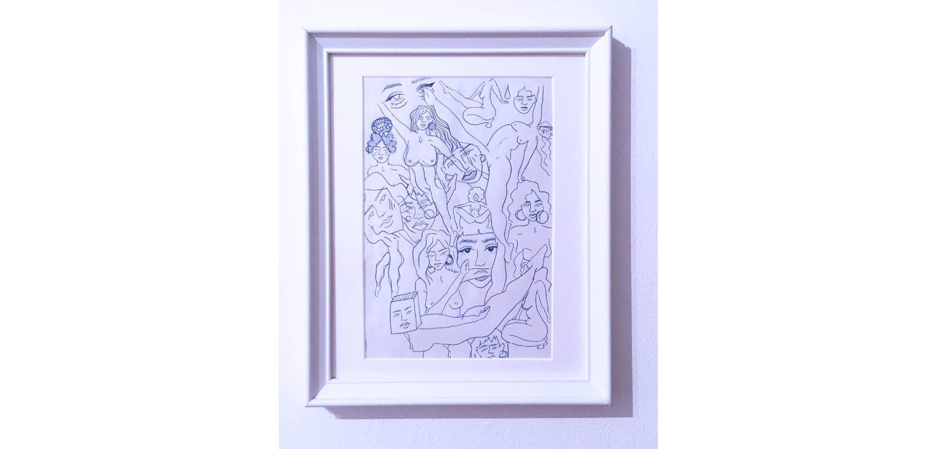 Desnudos Azules IV, Tinta sobre Papel Dibujo, Azul y Blanco, Estudio Figurativo Mujeres, Rostros en venta 3