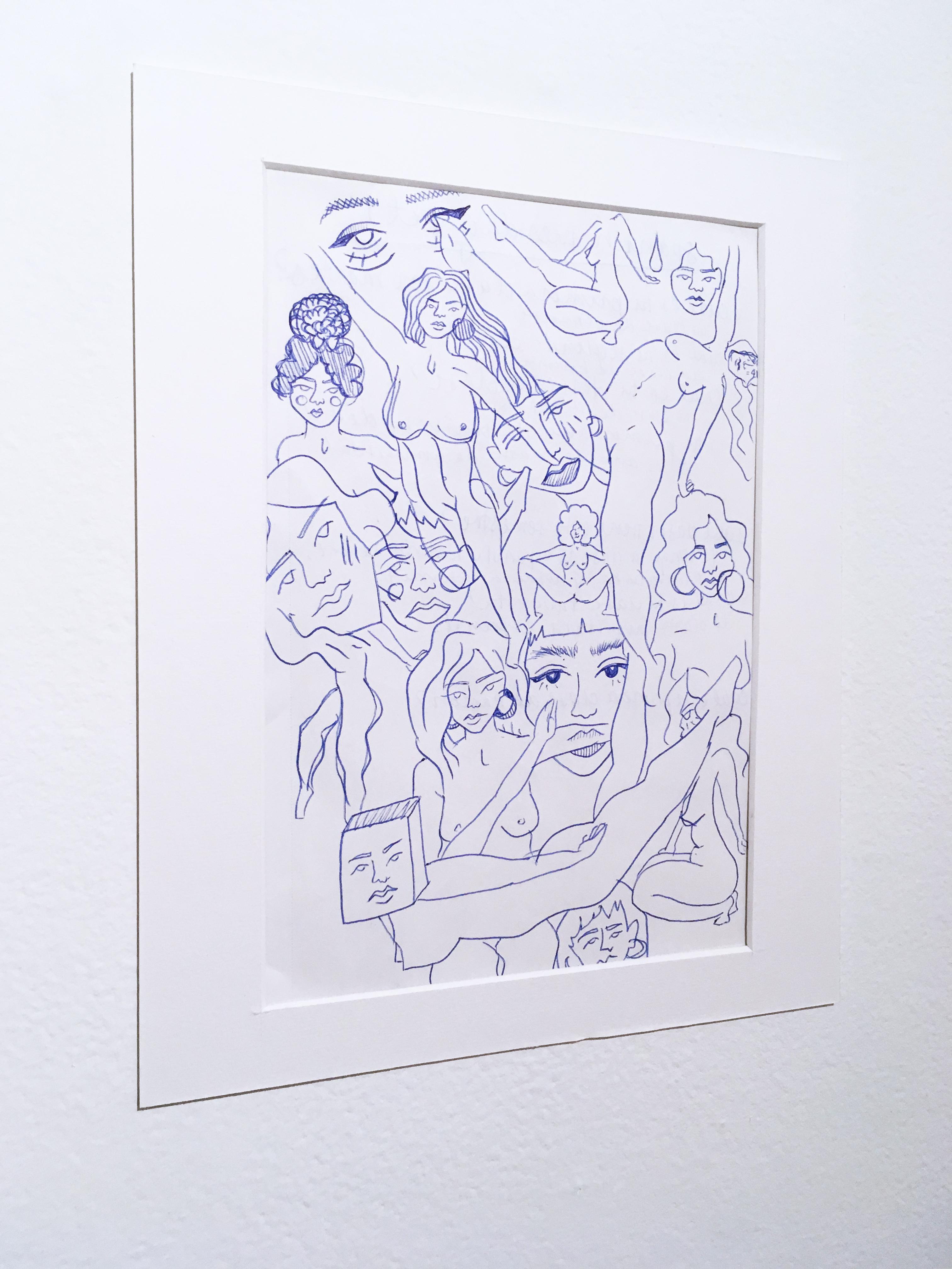 Desnudos Azules IV, Tinta sobre Papel Dibujo, Azul y Blanco, Estudio Figurativo Mujeres, Rostros - Art Contemporáneo de SarahGrace