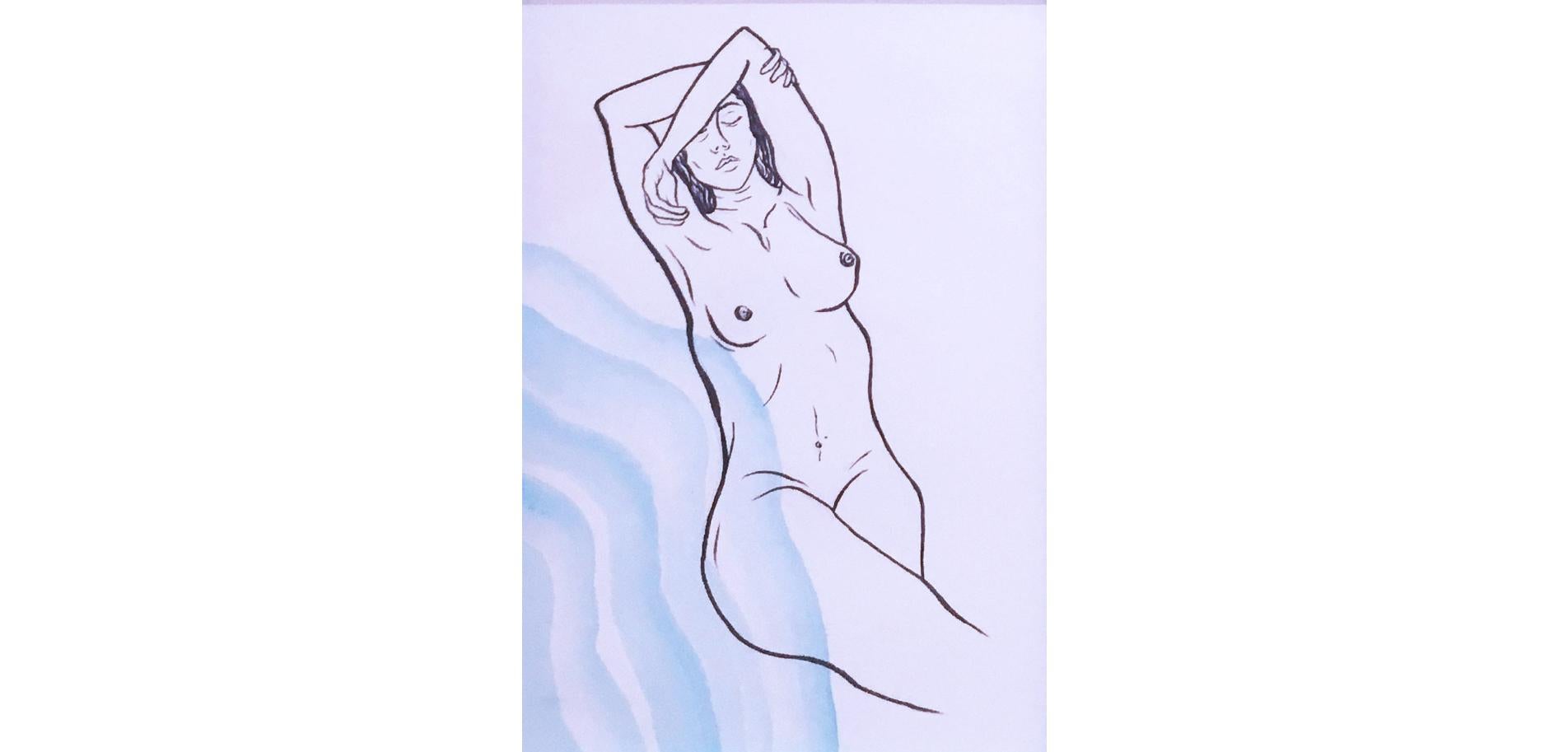 Desire, Aquarell und Tinte auf Papier, Figuratives Porträt, Akt, Frau, Pose – Art von SarahGrace