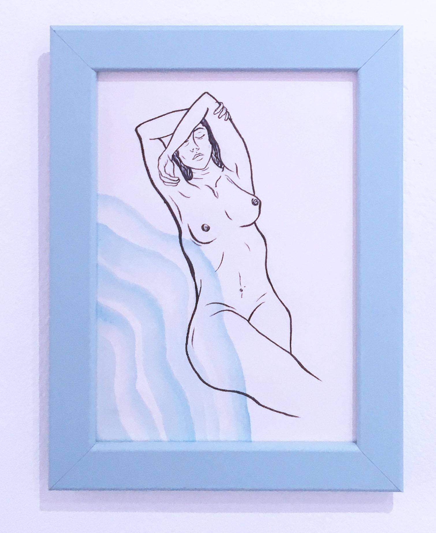 SarahGrace Figurative Art - Desire, Watercolor and Ink on Paper, Figurative Portrait, Nude, Woman, Pose