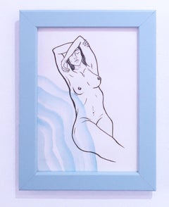 Desire, Watercolor and Ink on Paper, Figurative Portrait, Nude, Woman, Pose
