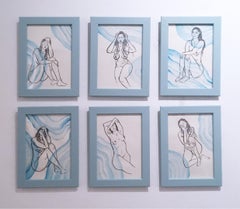 Lost Alone, Watercolor and Ink on Paper, Figurative Portrait, Nude, Woman, Pose