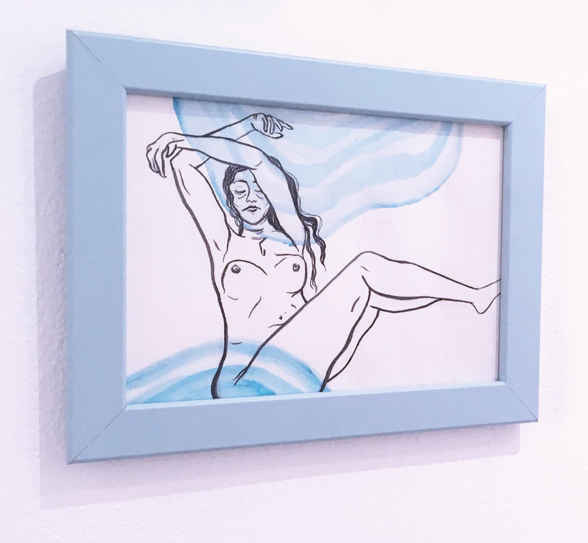 Longer You Stay, Aquarell, Tinte auf Papier, Figuratives Porträt, Nackte Frau, Pose – Art von SarahGrace