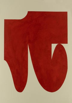 Shape 34 (2019) - Forme abstraite, œuvre gestuelle minimaliste sur papier, rouge et blanc