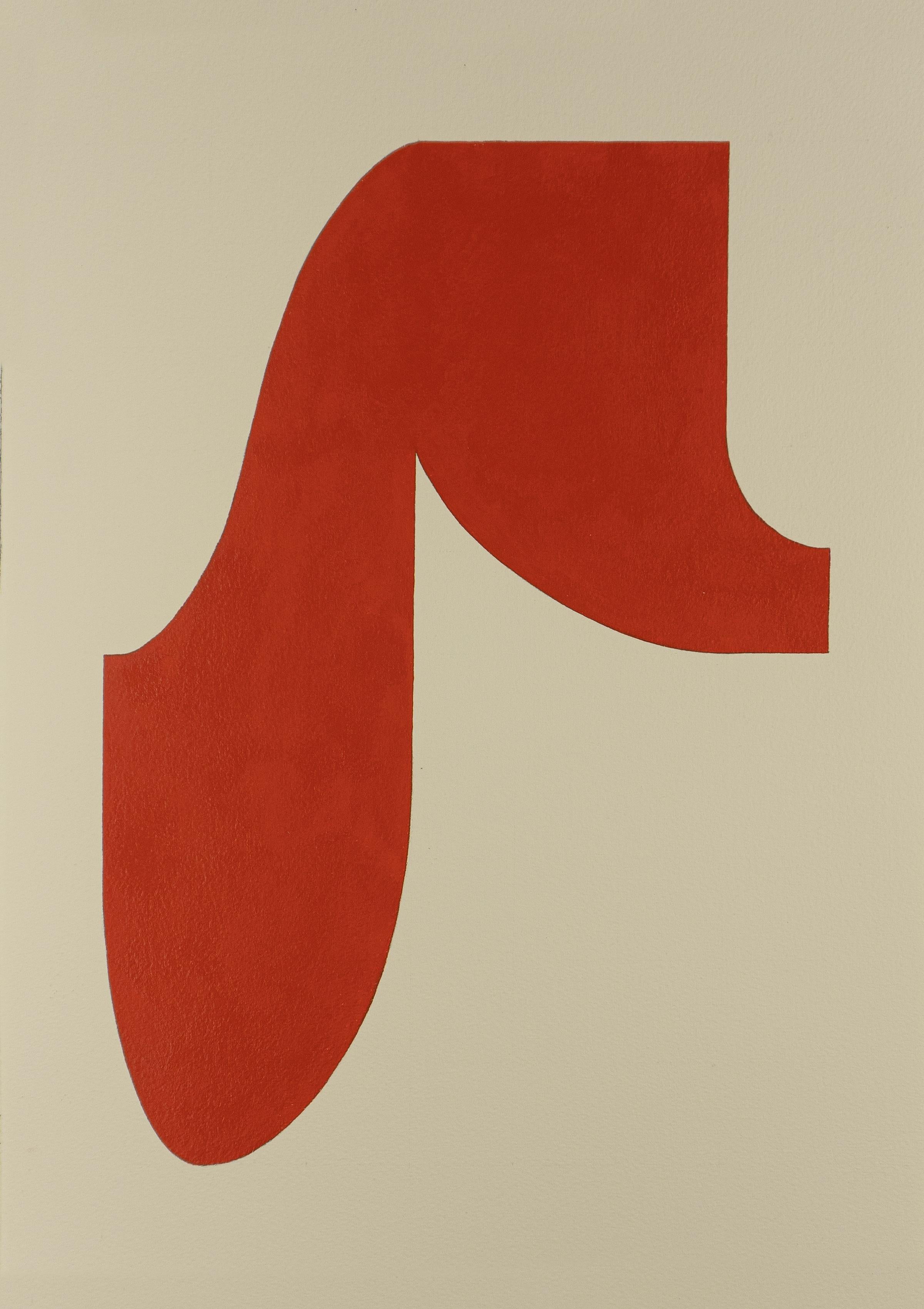 Shape 22 (2019) - Forme abstraite, gestuelle minimaliste, rouge et blanc profond sur papier