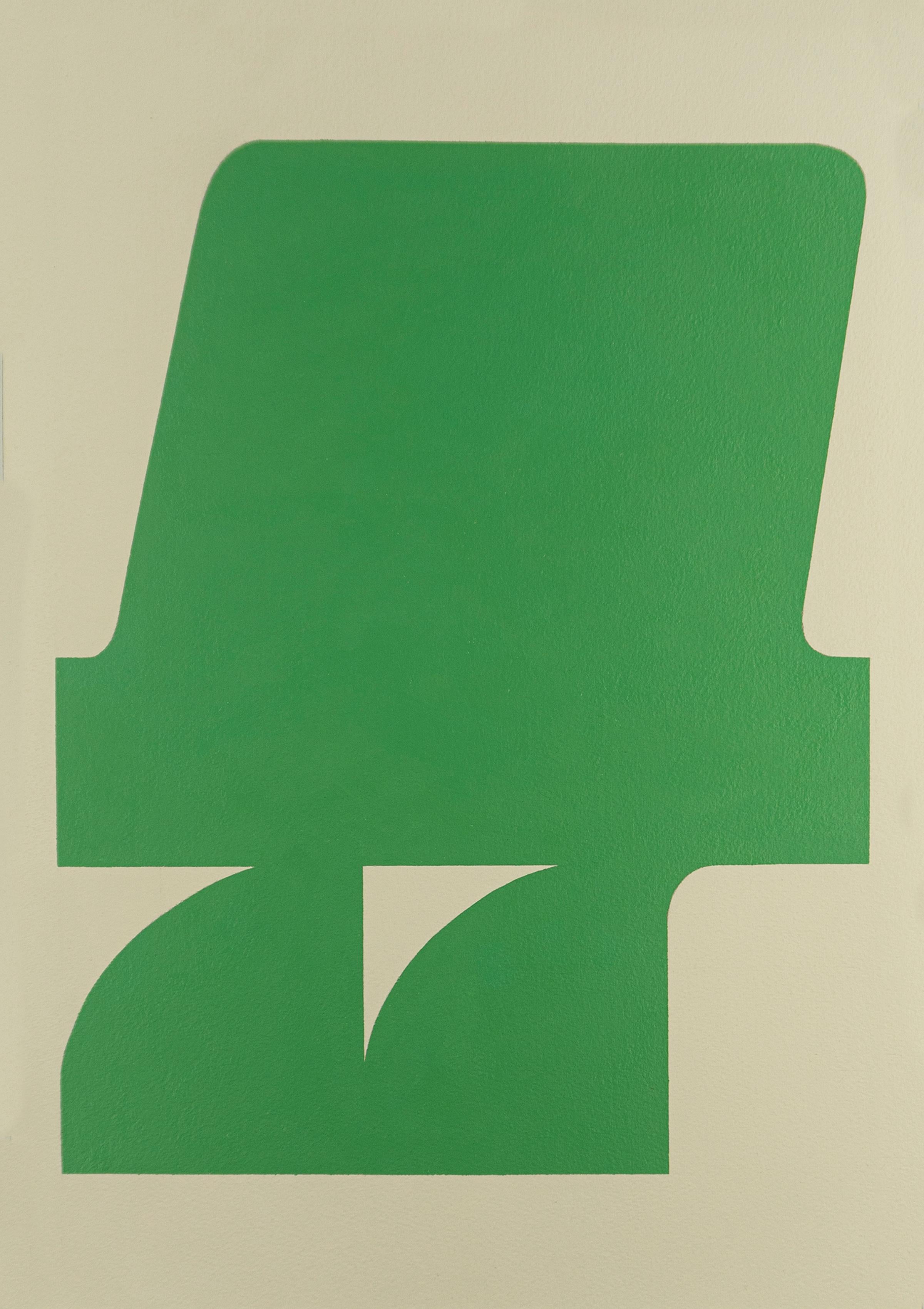 Formenform 12 (2019) – Abstrakte Form, minimalistische, gestische Form, Grün und Weiß auf Papier
