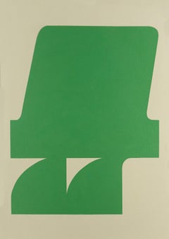 Shape 12 (2019) - Forme abstraite, gestuelle minimaliste, vert et blanc sur papier