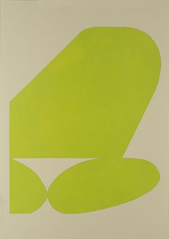 Shape 28 (2019) - Abstract shape, minimalist gestural, chartreuse on white paper