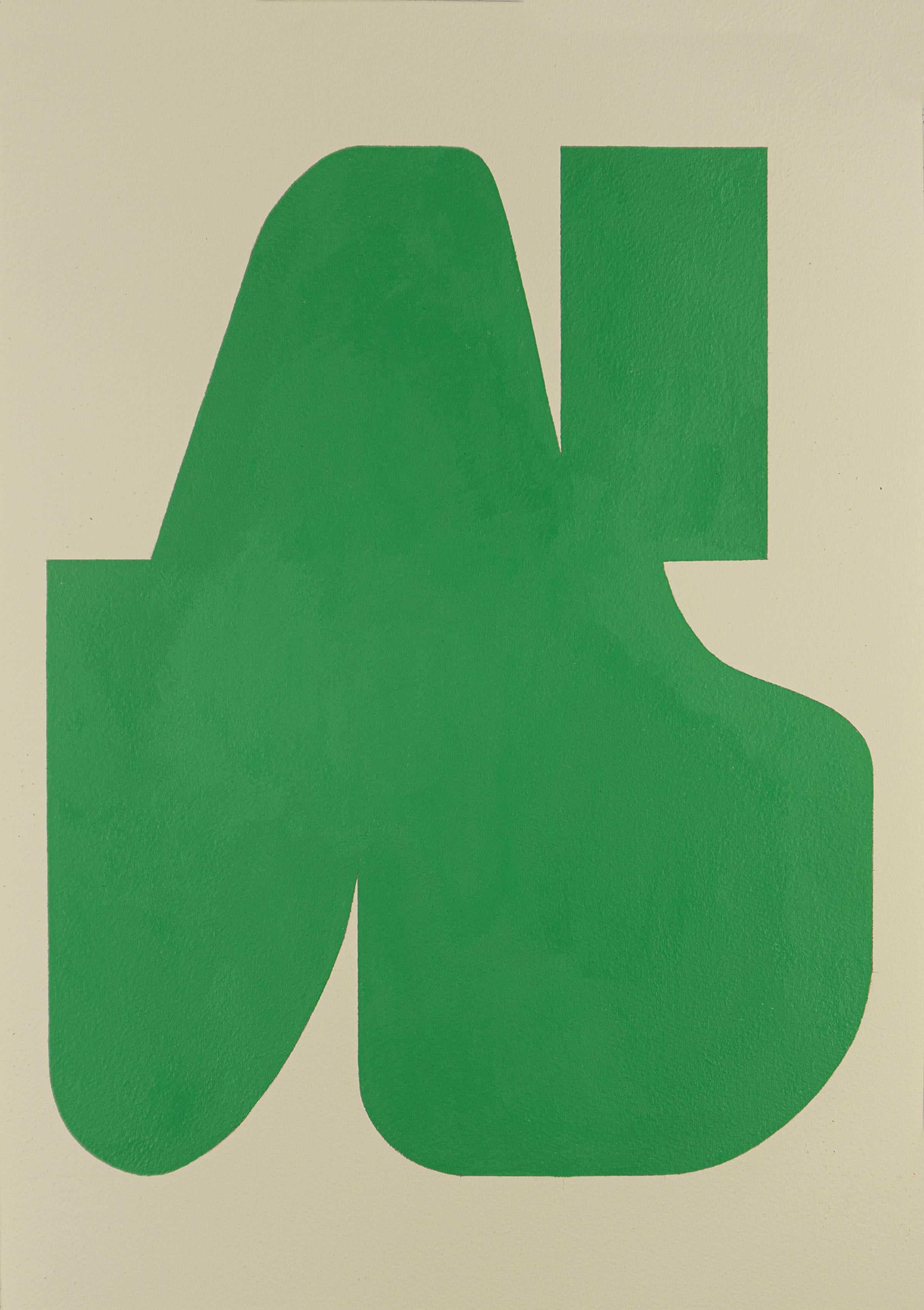 Ryan Park Abstract Drawing – Formenform 40 (2019) - Abstrakte Form, minimalistische, gestisches, leuchtend grünes, weißes Papier