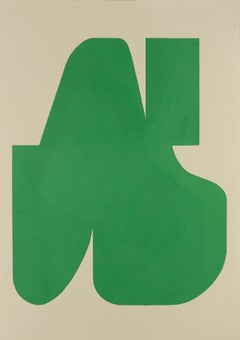 Shape 40 (2019) - Forma abstracta, gestual minimalista, verde brillante, papel blanco