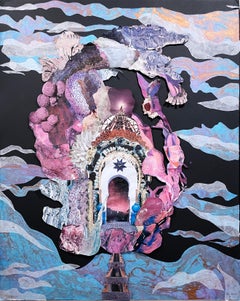 Amethyst Gateway, 2022, cosmic art, pink, blue, surreal landscape, collage