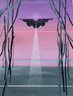 They Can't Steal Us (2016), Gouache & acrylic on watercolor paper, UFO landscape