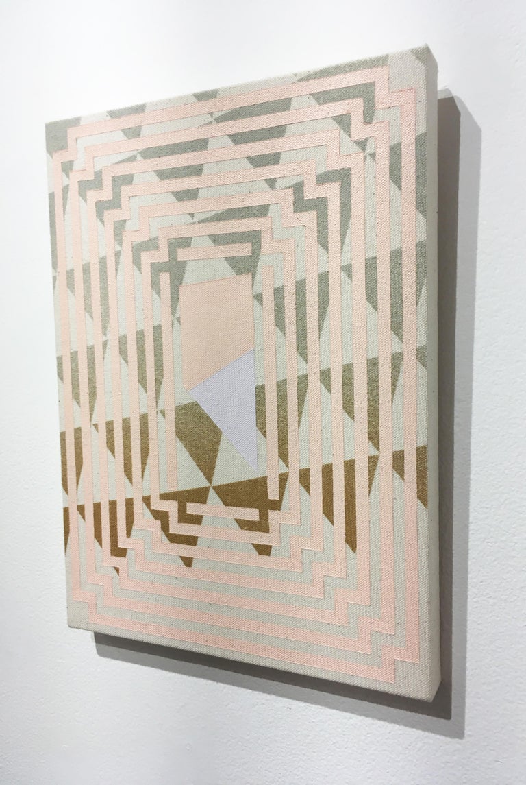 Posture, acrylic on canvas, abstract geometric, triangles, pink, brown For Sale 1