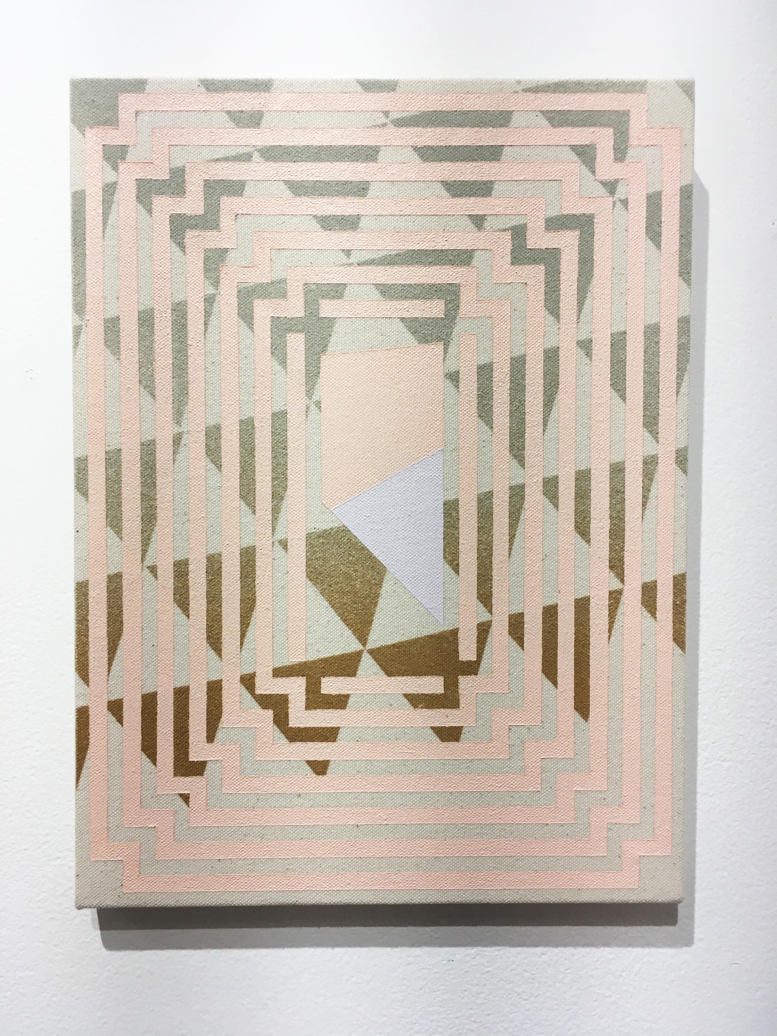 Posture, acrylic on canvas, abstract geometric, triangles, pink, brown