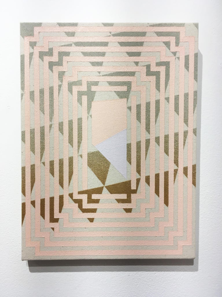 Posture, acrylic on canvas, abstract geometric, triangles, pink, brown - Mixed Media Art by Alex McClurg
