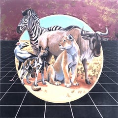 African Savanna, oil & metallic painting, figurative, animals, landscape