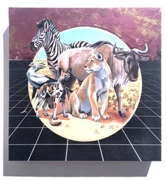 African Savanna, oil & metallic painting, figurative, animals, landscape