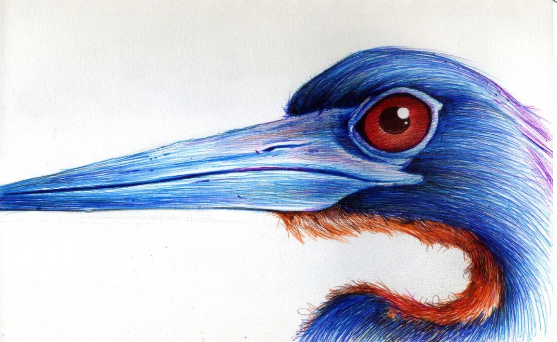 Long Necked (Blue with Red Eyes), 2018 - Mixed Media Art by Gigi Chen
